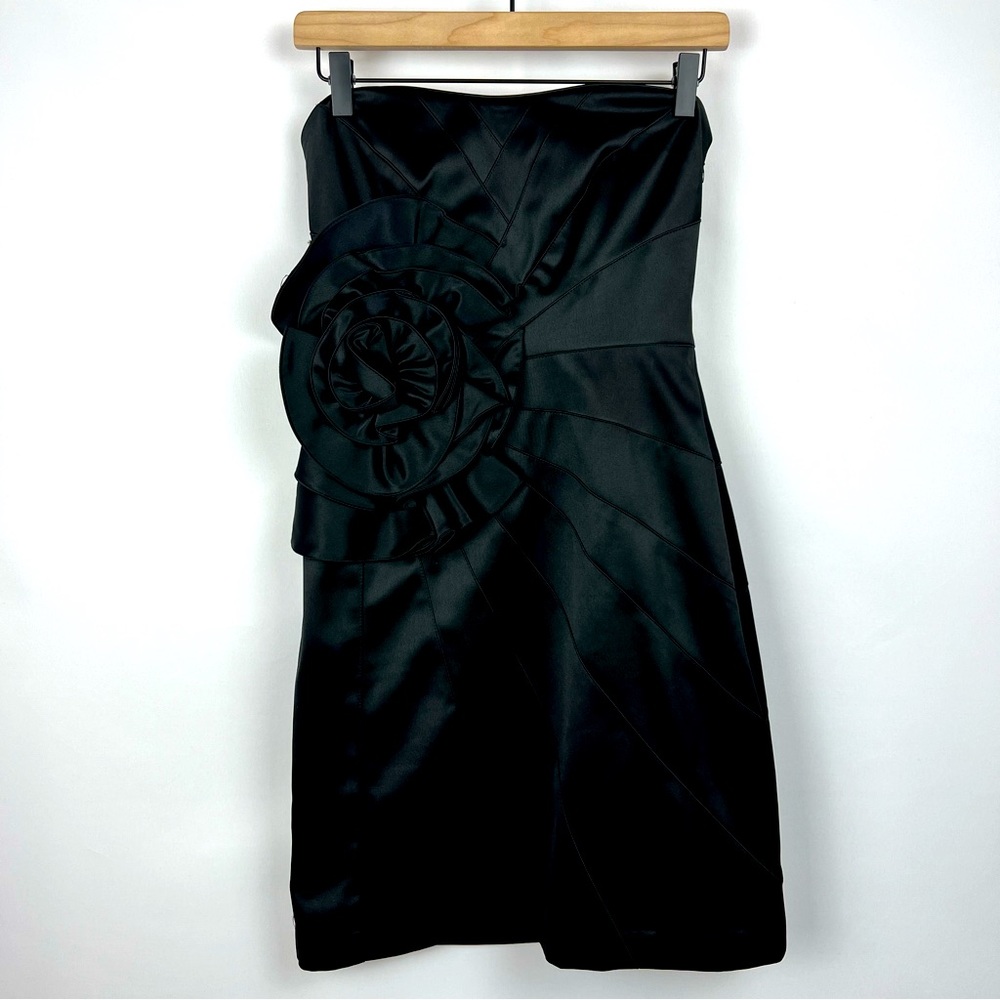 White House Black Market Satin Black Mini Evening Dress Size 2